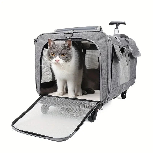 Extra Large Foldable Pet Trolley Carrier – Detachable Rolling Travel Bag for Dogs & Cats