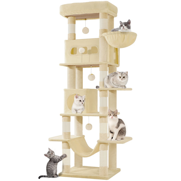 Large 170 cm Cat Tree Tower – Multi-Level Cat Condo with Sisal Posts & Hammock