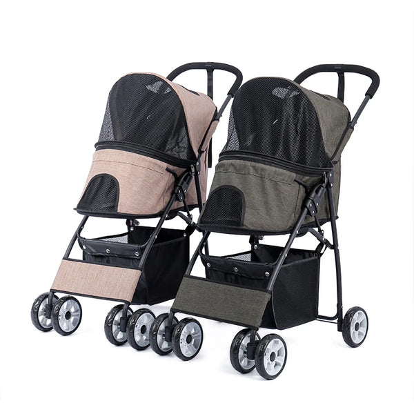 Foldable Pet Stroller for Dogs & Cats – Lightweight Travel Jogger with Storage Basket