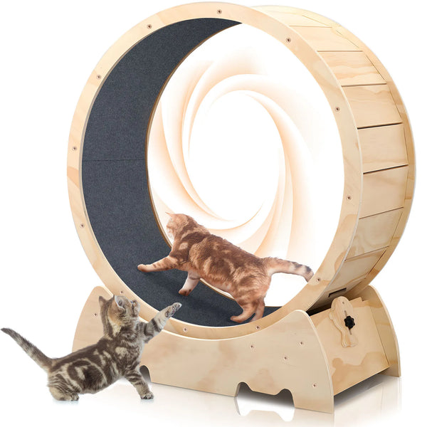 42.5" Solid Wood Cat Exercise Wheel – Quiet Indoor Running Wheel for Large Cats