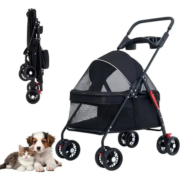 Foldable Pet Stroller for Small Dogs & Cats – Lightweight Travel Carrier