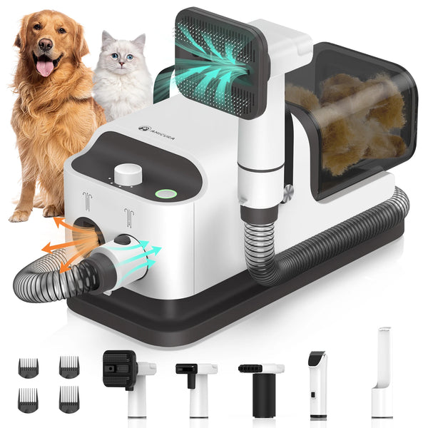 Pet Grooming Vacuum & Hair Dryer 5-in-1 with Clippers, Comb & HEPA Filter