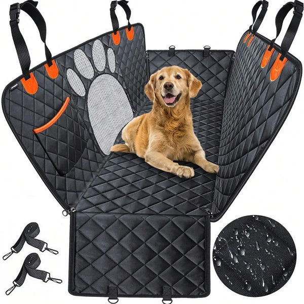 Waterproof Dog Car Seat Cover – Back Seat Hammock with Mesh Window & Side Zippers