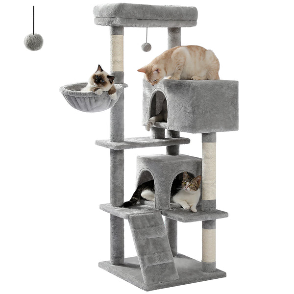 56" Large Cat Tree Tower for Big Cats – Multi-Level Condo with Hammock, Perch & Scratching Posts