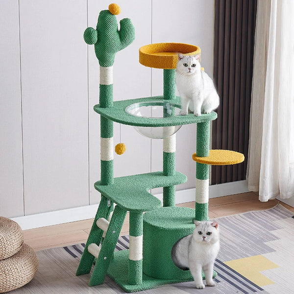 Cactus Cat Tree – Multi-Level Tower with Sisal Scratching Posts & Cozy Beds