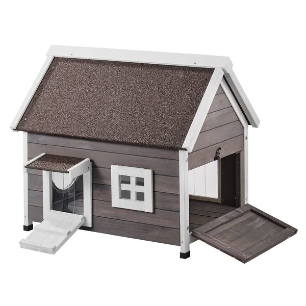 Outdoor Wooden Cat House – Weatherproof Shelter for Multiple Cats with Side Door