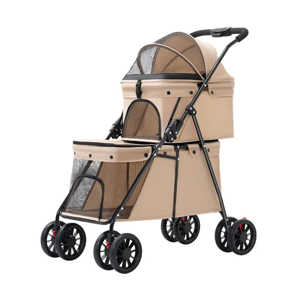 Double Pet Stroller – Foldable Dog & Cat Travel Carrier for Small to Medium Pets