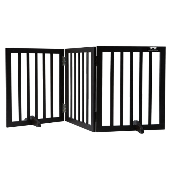 Freestanding Dog Gate 3-Panel Foldable Wooden Pet Barrier for Doorways & Stairs