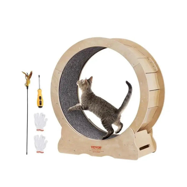 Wooden Cat Exercise Wheel – Silent Running Treadmill for Indoor Cat Fitness