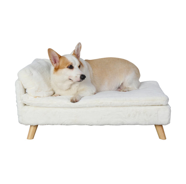 Elevated Pet Sofa Bed with Cushion & Wooden Legs for Small Dogs and Cats
