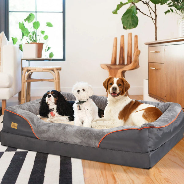 Orthopedic Dog Bed with Bolster, Memory Foam Mat & Washable Cover