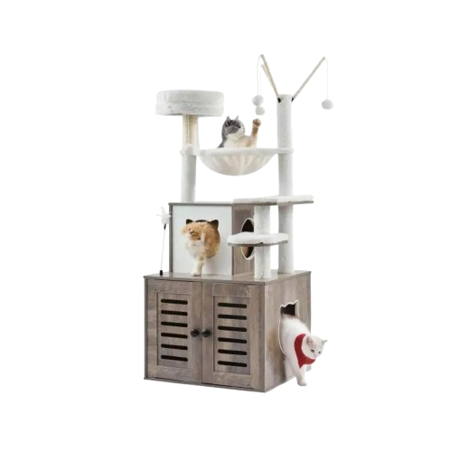 Large Cat Tree with Litter Box Enclosure – Multi-Level Condo & Scratching Posts