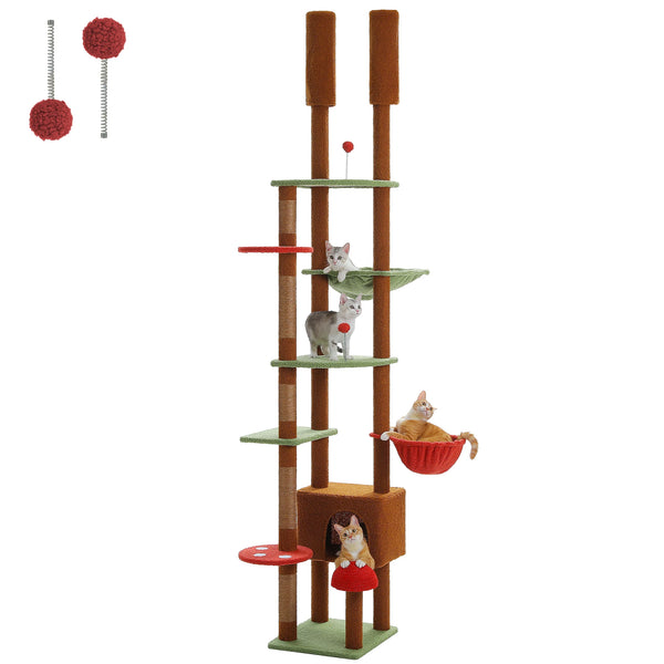 Floor to Ceiling Cat Tree Tower with Hammock, Condo & Scratching Posts