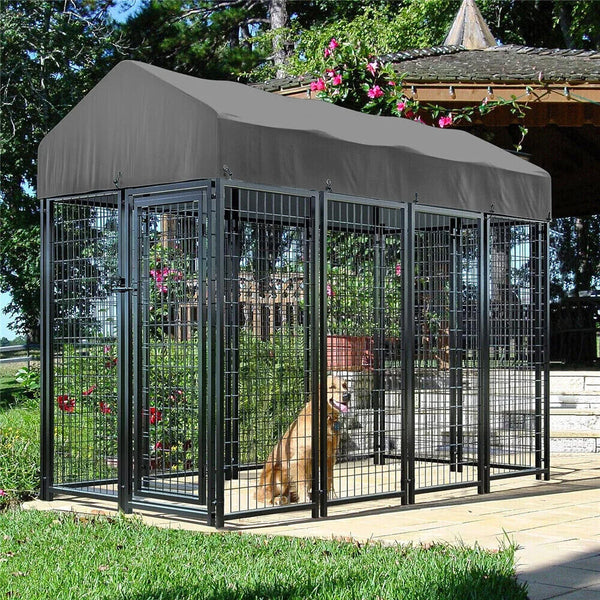 Heavy-Duty Outdoor Dog Kennel – Large Metal Playpen Cage with Roof Cover