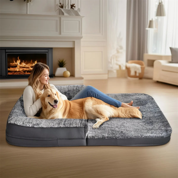 Human-Size Dog Bed for Adults & Pets – Giant 71" Foldable Plush Orthopedic Bed